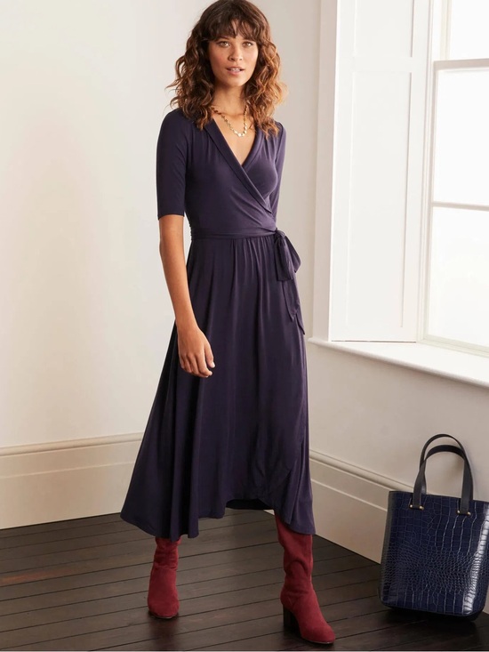 Boden Dresses & Skirts - Boden Lavinia Jersey Wrap Dress in Navy Blue Midi Vneck size 10R